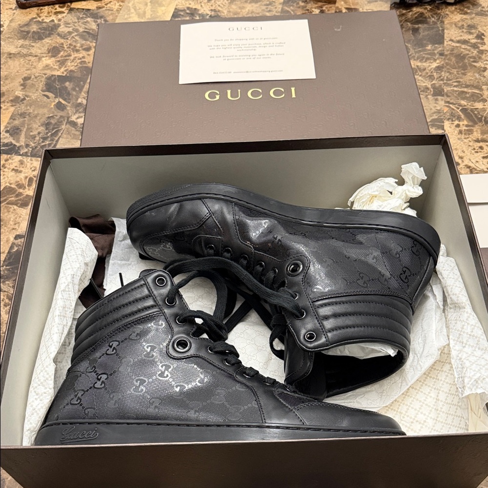 Gucci Black Monogram High-Top Sneakers